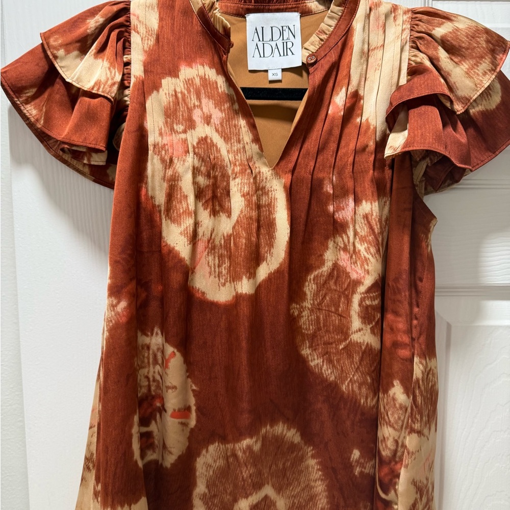 Alden Adair Women's Ruffled Blouse in Rust and Cream